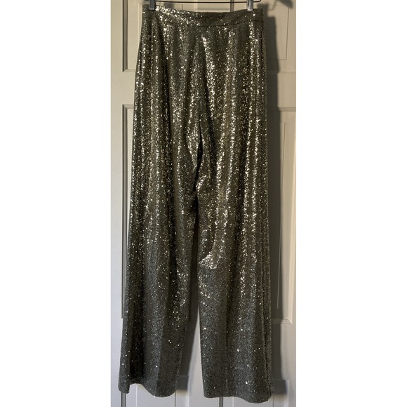 RALPH LAUREN COLLECTION PURPLE LABEL Welles SILVER SEQUIN Wide Leg Pants Size 10 - Picture 9 of 15